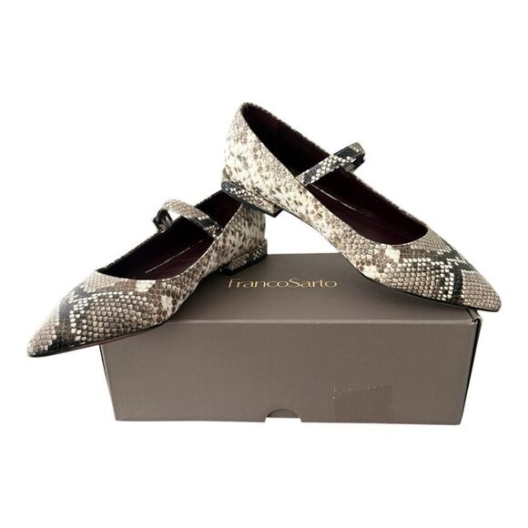 Franco Sarto Nalin Pointed Mary Jane Flats Grey Snake Print Women’s Size 7.5 M - Picture 1 of 14